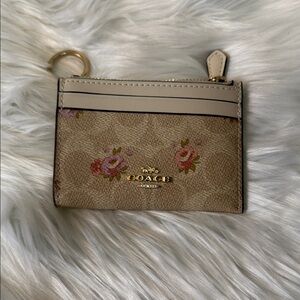 Coach Beige Floral Card Holder NEW